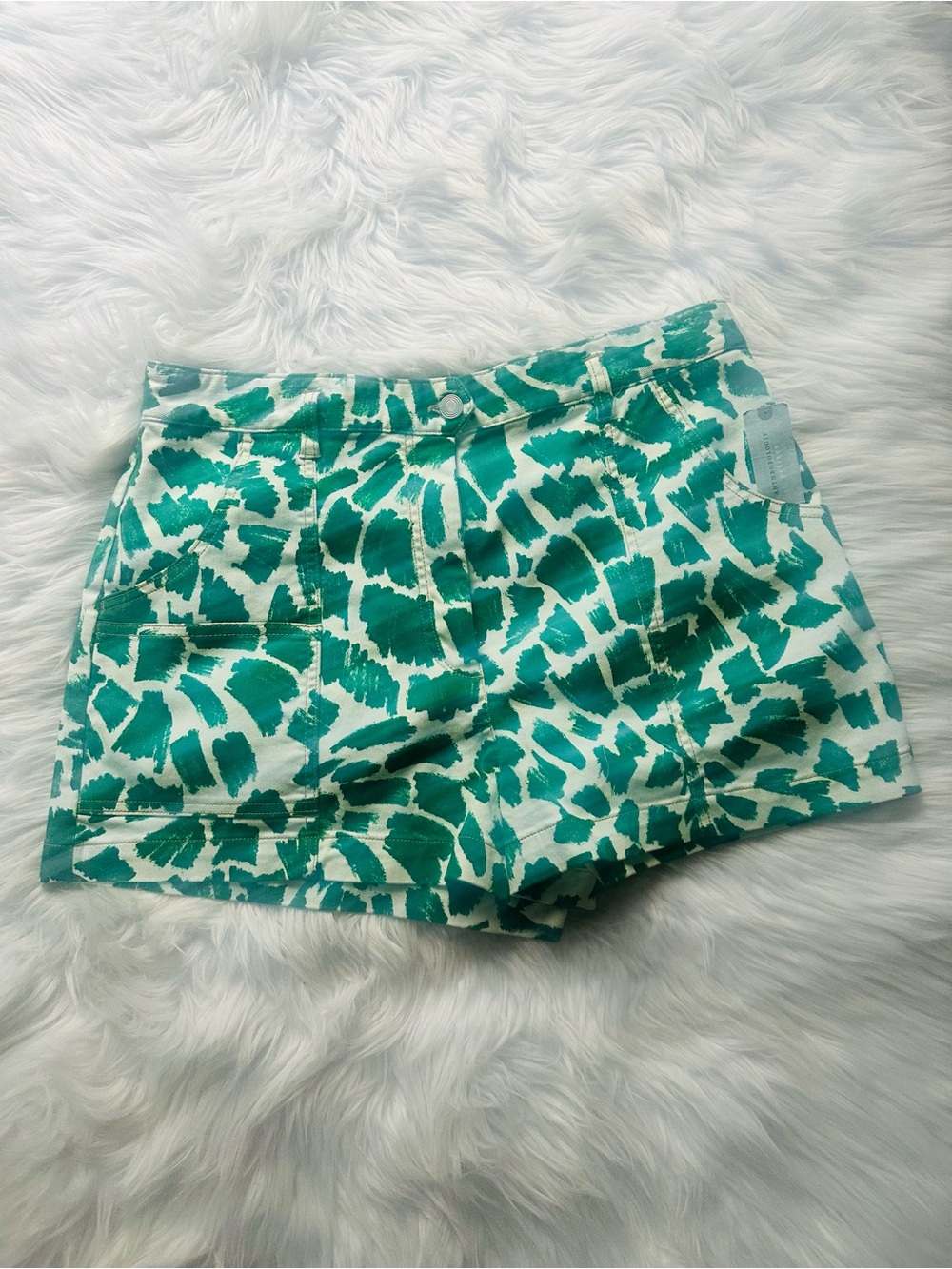 NWT Anthropologie Maeve Green and White Brushstroke Jean Shorts